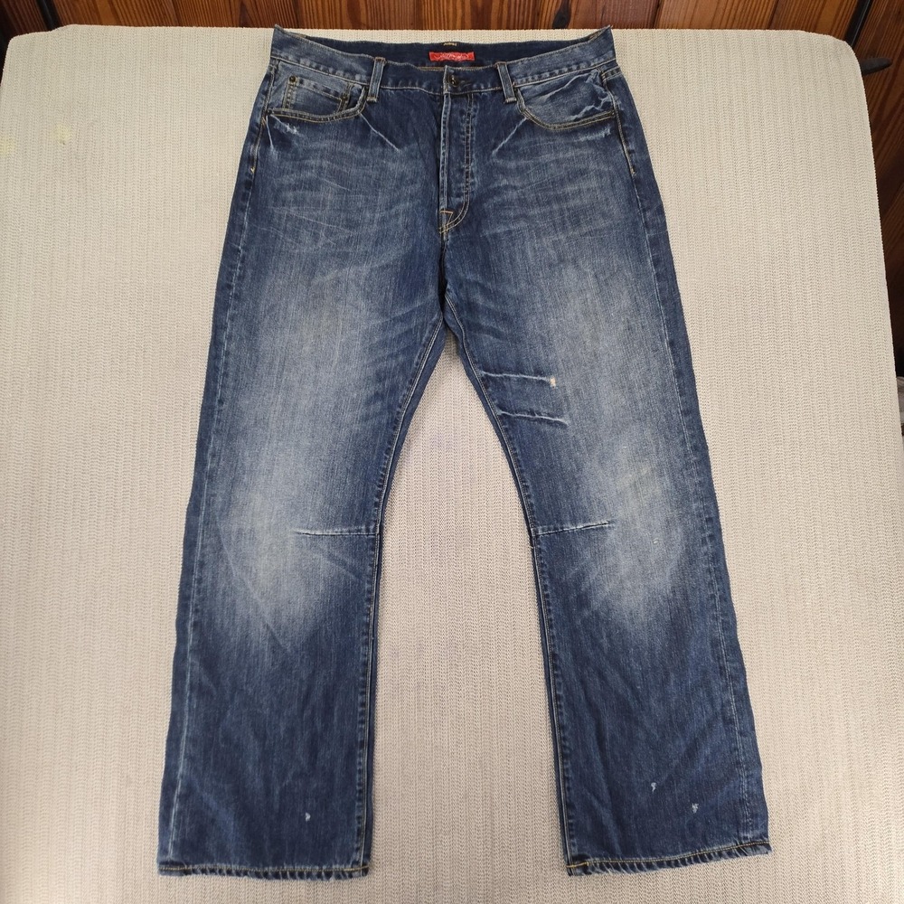 Ed Hardy Jeans Mens 36x32 Blue Relaxed Fit Straight Leg Back Tiger Graphic Y2K